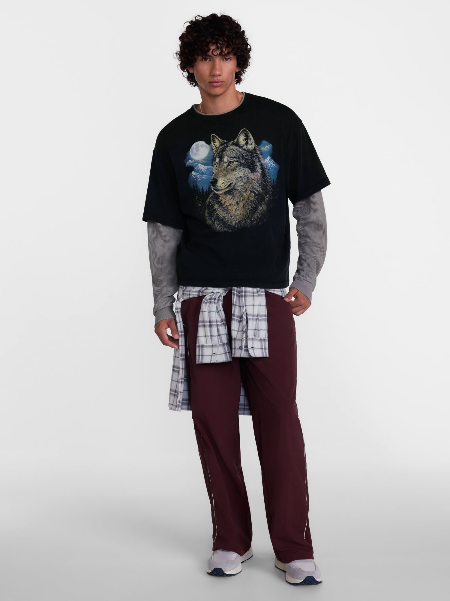 No Boundaries Layered Look Graphic Tee with Long Sleeves, Men’s & Big Men’s XS-4XLT
