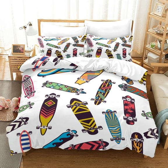 YJHDM Skateboard Bedding Set 3D Hip Hop Sports Duvet Cover Pillowcase 2/3pcs Boys' Birthday Gift