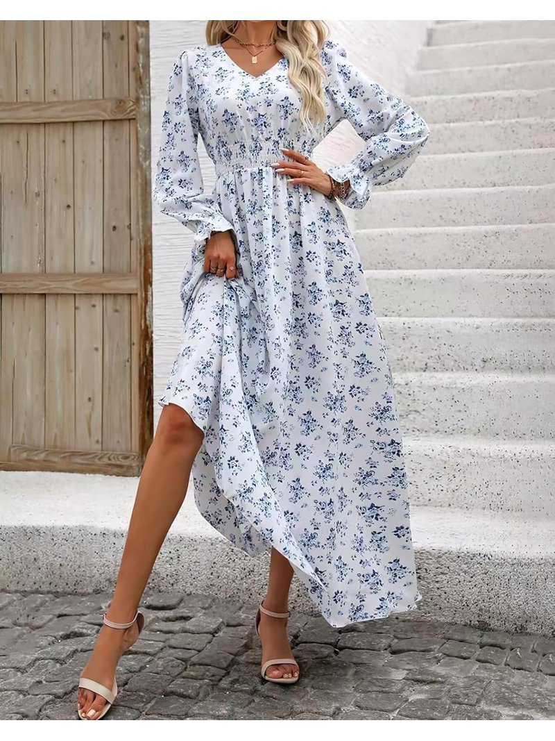 long sleeve smocked waist dress Sail To Sable Smocked Waist Mini Dress - Blue