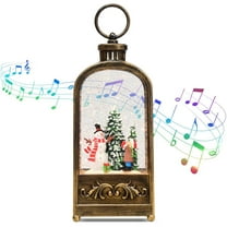 Christmas Snow Globe Lantern Music Box, Red Truck & Tree Scene, Rotating Flashing LED, Holiday Decor Xmas Gift