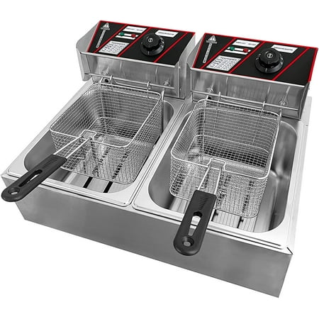 

Jacgood Electric Countertop Deep Fryer 12L Dual Tank 5000W Commercial Restaurant Steel
