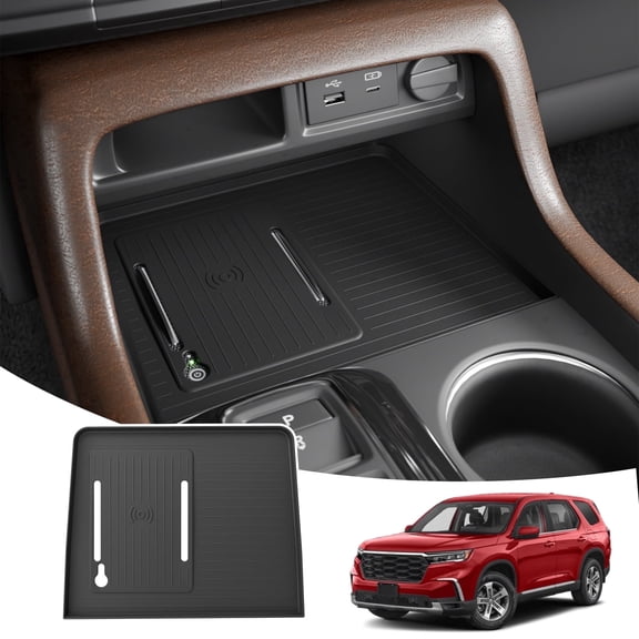 Bomely Wireless Charging Anti-Slip Silicone Mat for Honda Pilot 23-26 & Passport 26 Left-Hand Drive, Center Console Protective Pad Liner Accessories, No Charging Function