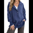 thumbnail image 2 of Sudadera con Capucha de Larga Extragrande para Mujer, Cuello en V, Botones y Abertura Lateral, Estilo Informal. Azul Oscuro L, 2 of 9