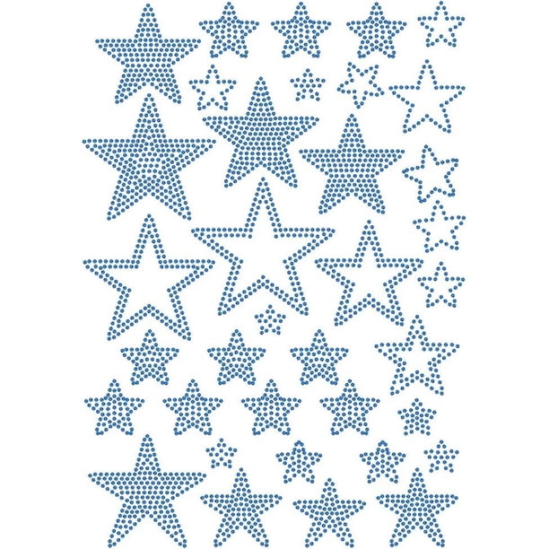 Parche termoadhesivo con diseño de estrellas azules y diamantes de imitación, 11,7 x 8,3 pulgadas, plantilla transparente para reparación de ropa
