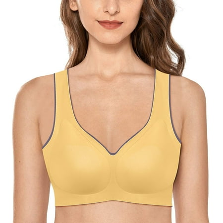 

Vedolay Lingerie For Women Kinky Wireless Bra Seamless Bra for Women Ultra Comfort Bra V Neck Adjustable Invisible Bralette Yellow M