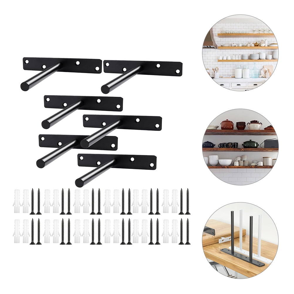 FRCOLOR  6 Pcs Hidden Floating Shelf Brackets Hangers Heavy Duty Storage Shelves Stand Black