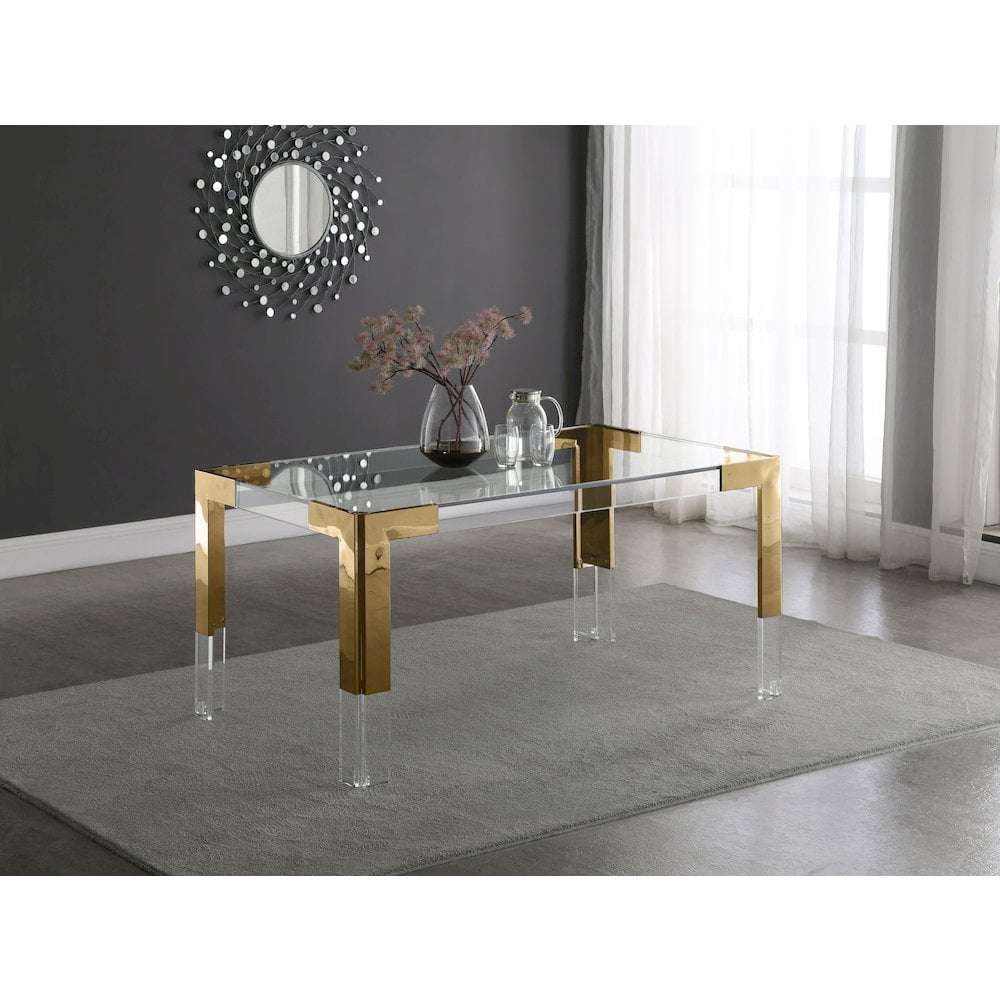 Meridian Furniture Casper Gold Stainless Steel and Acrylic Dining Table