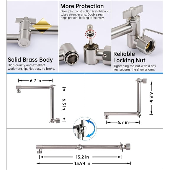 All Metal 10 inch Rain Shower Head with 13 Inch Adjustable Extension Arm, High Pressure Rainfall Showerhead, Luxury Modern Look Square Large Waterfall (Brushed Nickel)