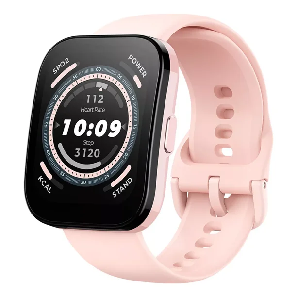 Smartwatch Amazfit Bip 5 display de 1.91" con correa de silicona color rosa y caja color pastel pink