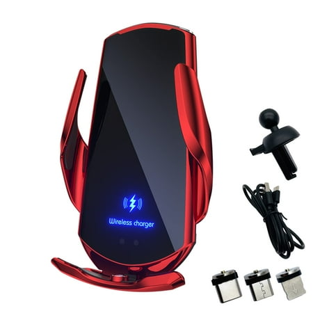 Wireless Car Charger Automotive SE33 Electric Induction 15W Wireless Charger Car Vent Mount Bracket Fast Charging Auto-Clamping Car Phone Holder Mount Air Vent Phone Holde (Red)