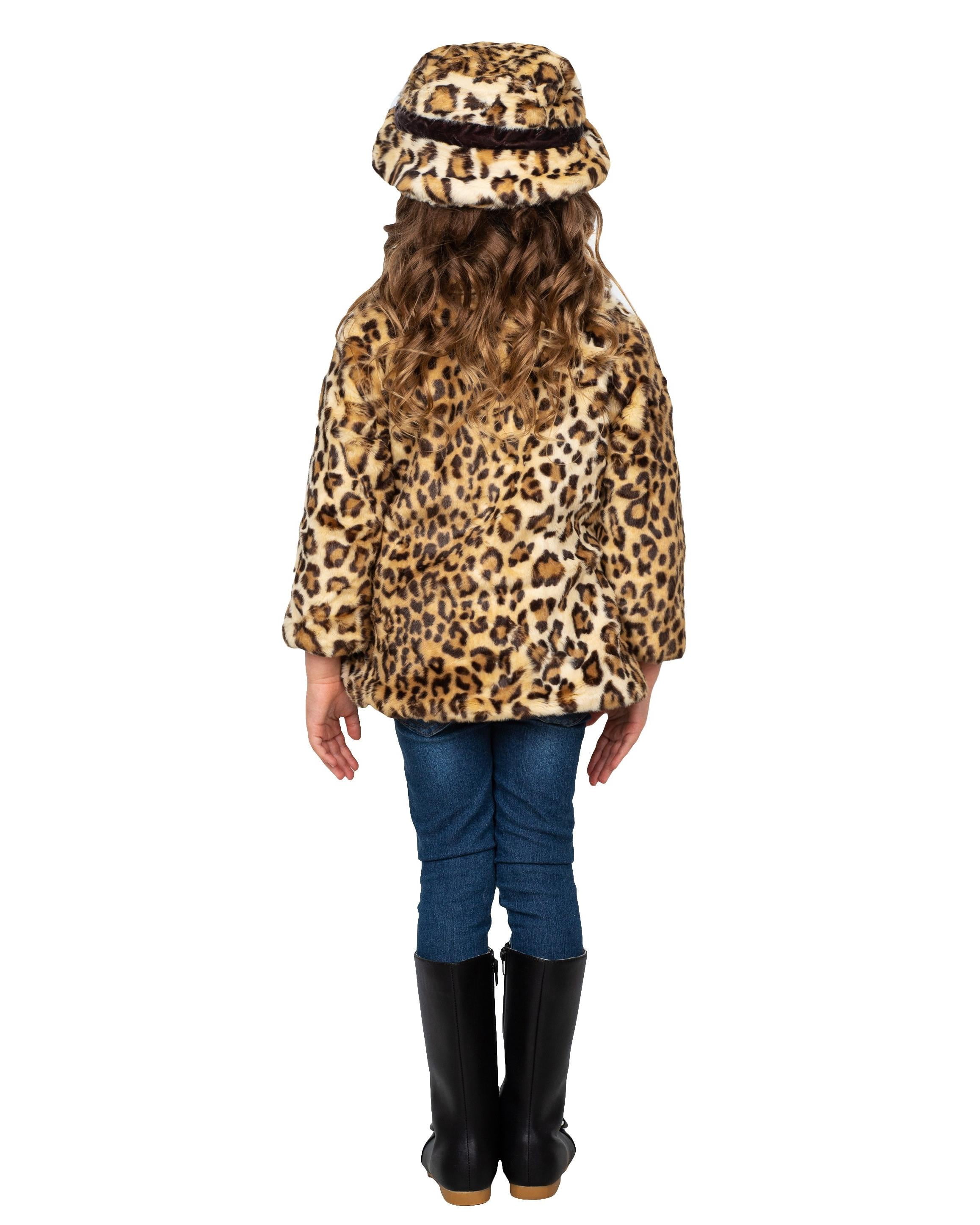Widgeon Big Girls Button Front Faux Fur Coat Size 5 Amur Leopard