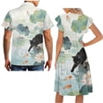 thumbnail image 5 of Garronmavis Lotus Cat Matching Couple Outfits Mens Button Down Shirt Size S Hawaiian Tops Workwear and Womens Short Sleeve Dress A-Line Elegant Summer Beach Dresses, 5 of 7