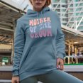 thumbnail image 2 of Mother of the Groom, Wedding or Marriage Themed, Groovy Retro Wavy Text Merch Gift, Light Blue Hooded Sweatshirt or Hoodie, Medium, 2 of 5