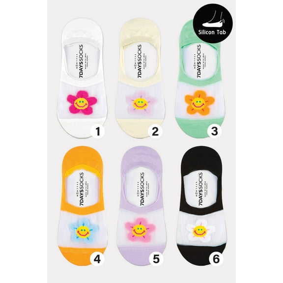Women's No Show See-Through Smile Flower Socks - 6 Pair Set