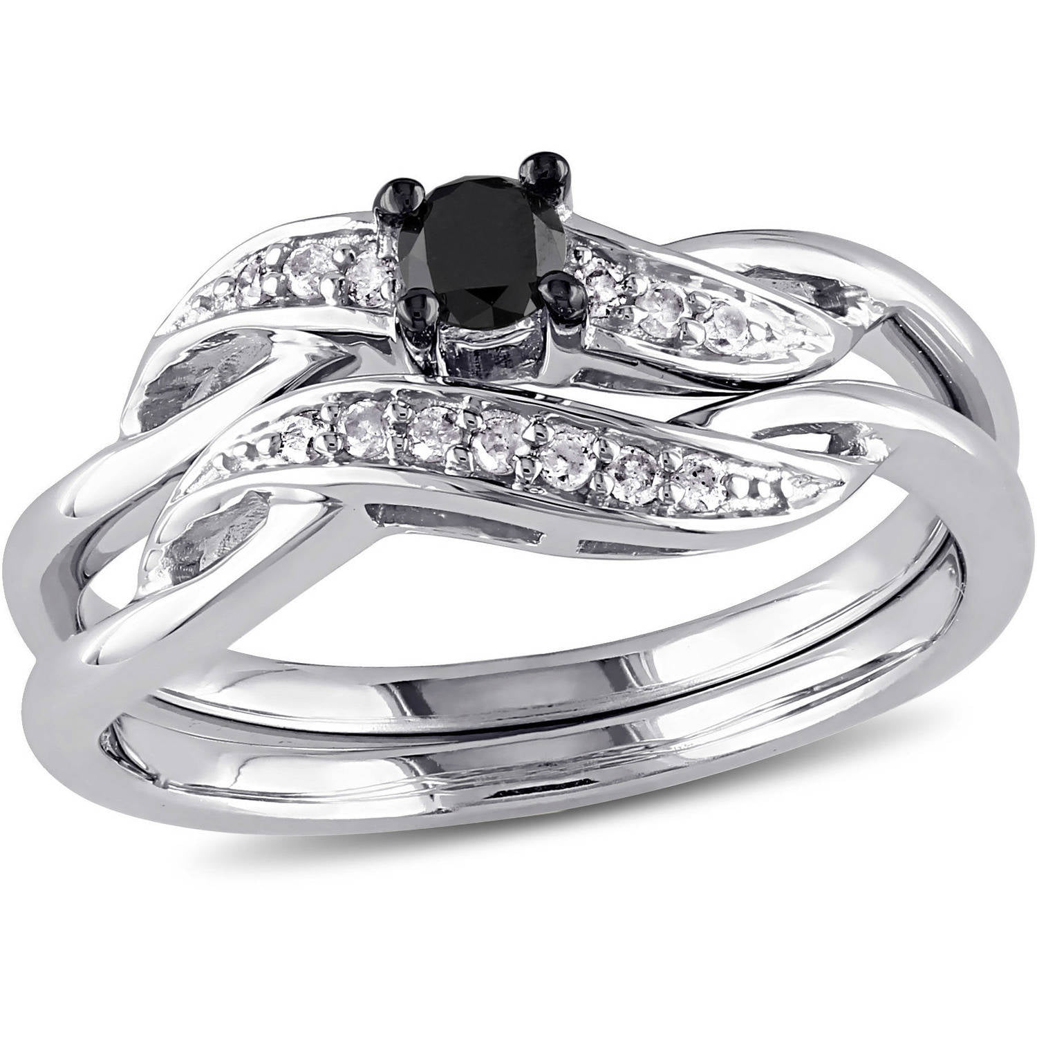 Stainless Steel Black & White Diamond Ring 1/4ct. 15mm
