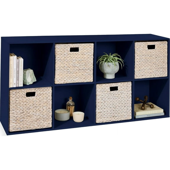 Bookcase 8-Cube Storage Organizer, 11in Shelf Opening, Bookshelf, Toy Storage, Customizable w/ 3 Removable Back Panels - Navy