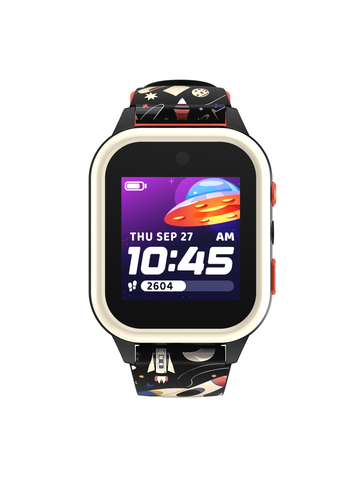 iTech Jr. 4 Kids Boys' Smartwatch with Camera, Audiobooks, and Games – Gray Case with Black Space Pattern Strap