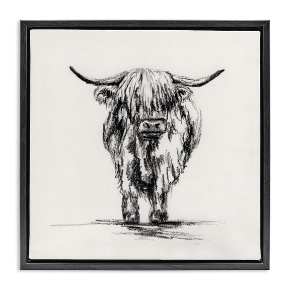 Stupell Industries Highland Cow in Charcoal Black Framed Floater Canvas Wall Art, design by Leah Noel Art