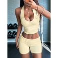 thumbnail image 4 of Jaimenalin Women 2 Piece Backless Halter Sports Bra High Waist Booty Shorts Yoga Gym Outfits Light Yellow S, 4 of 9