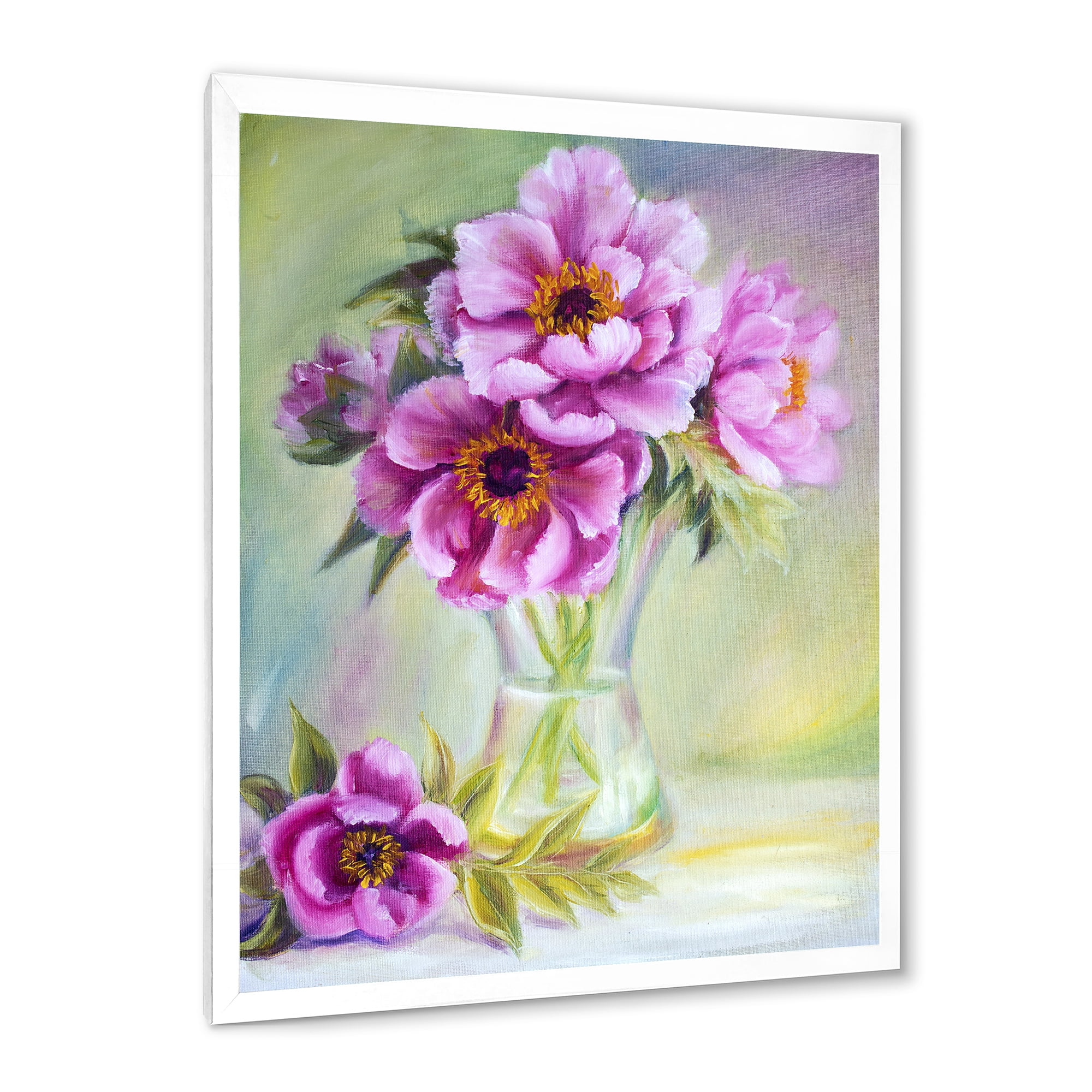 Designart 'Purple Peonies In Vase Still Life' Traditional Framed Art Print