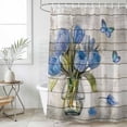 thumbnail image 6 of Blue Tulip Shower Curtain Set - 48" x 72" Washable Bathtub Curtain with 12 Hooks, Vintage Spring Floral Retro Art Butterfly Wooden Waterproof Fabric Stall Shower Curtains for Bathroom/Bathtub Décor, 6 of 6