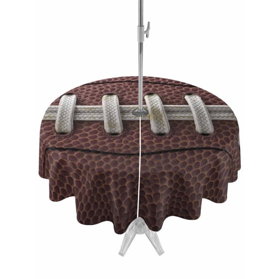 Outdoor Tablecloth with Umbrella Hole Zipper Rugby Sport Round Tablecloth 60" Waterproof Outside Table Cloth Usa Sport White Red Brown Ball Patio Table Cover Tablecloths for Picnic Party