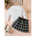 thumbnail image 4 of Wassery Kids Girl 2 Piece Skirt Outfit Toddler Girl Long Sleeve Mesh Patchwork Tops and Elastic Plaid A-Line Skirt Set 6M 12M 18M 24M 3T 4T Baby Girls Fall Clothes, 4 of 9