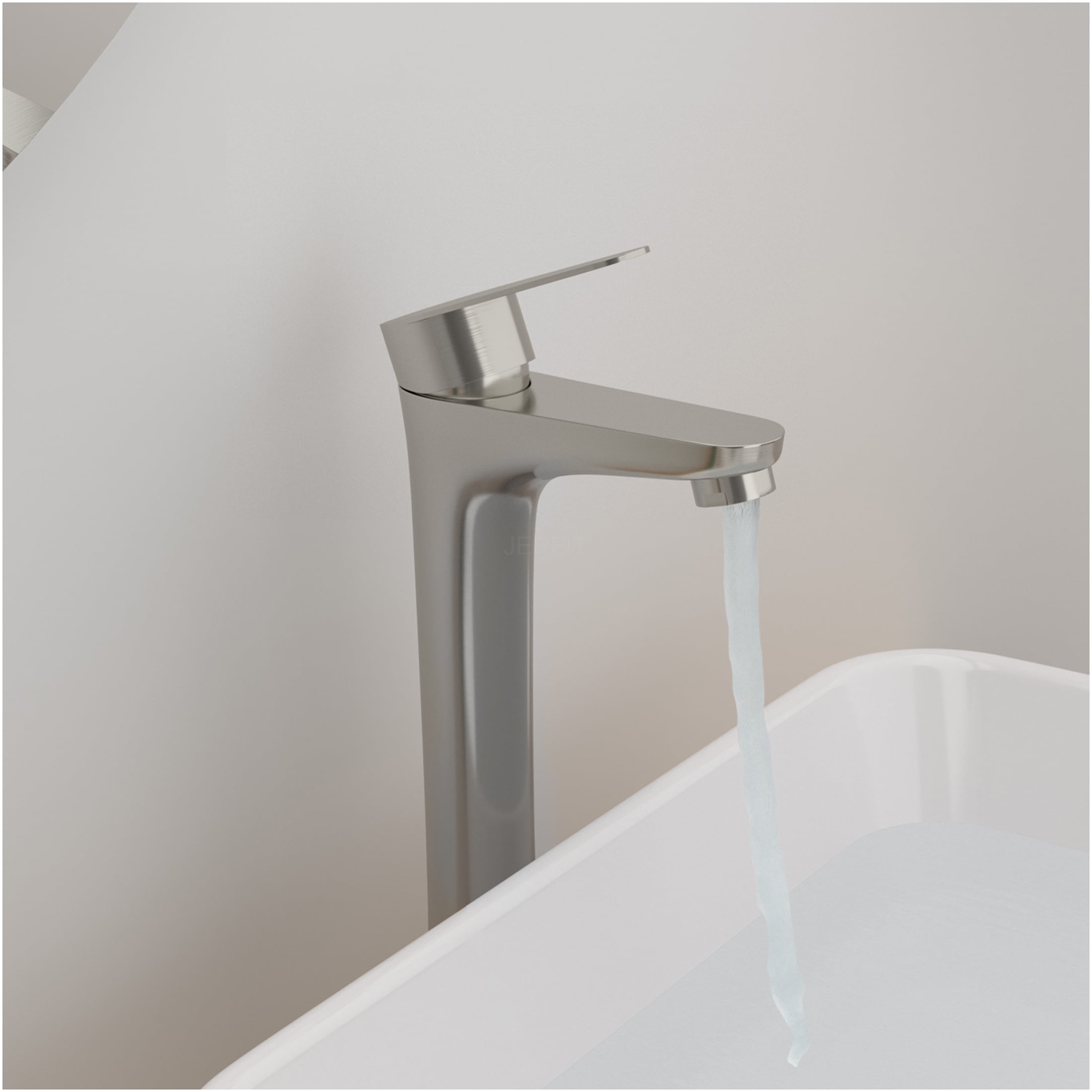 JERFIT Tall Modern Single Handle Vessel Bathroom Sink Faucet, Brushed Nickel Finish, 1-Hole Vanity Faucet with High Arc Spout