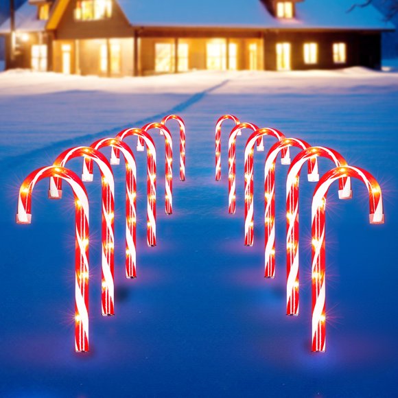 Luces navideñas con forma de bastón de caramelo KiflyTooin, 12 unidades con 72 luces transparentes