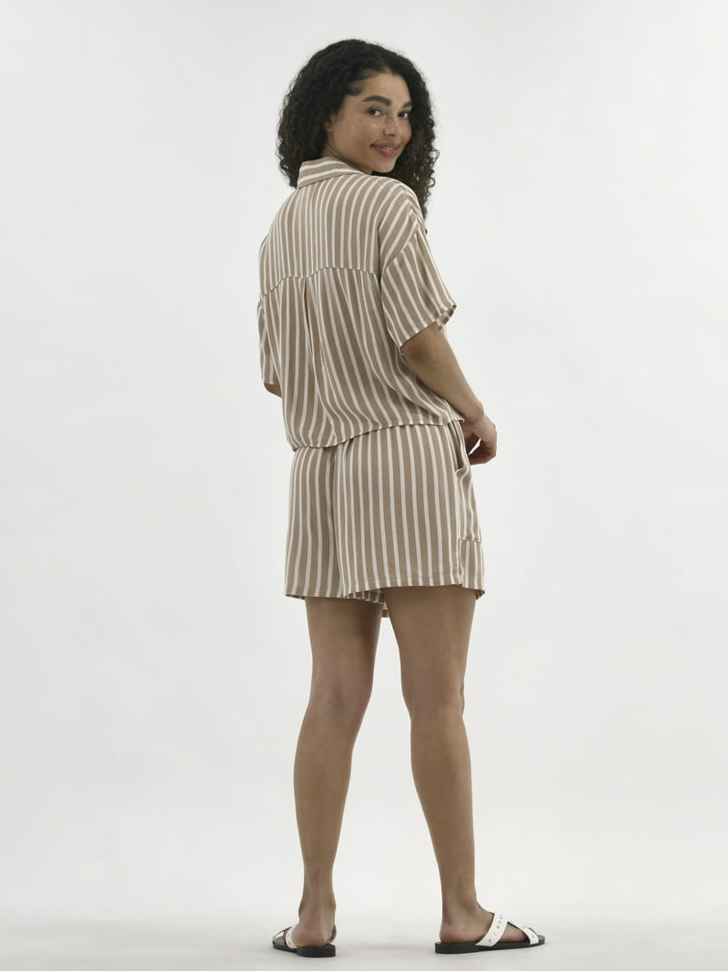 No Boundaries Woven Button Front Top and Shorts Set, 2-Piece
