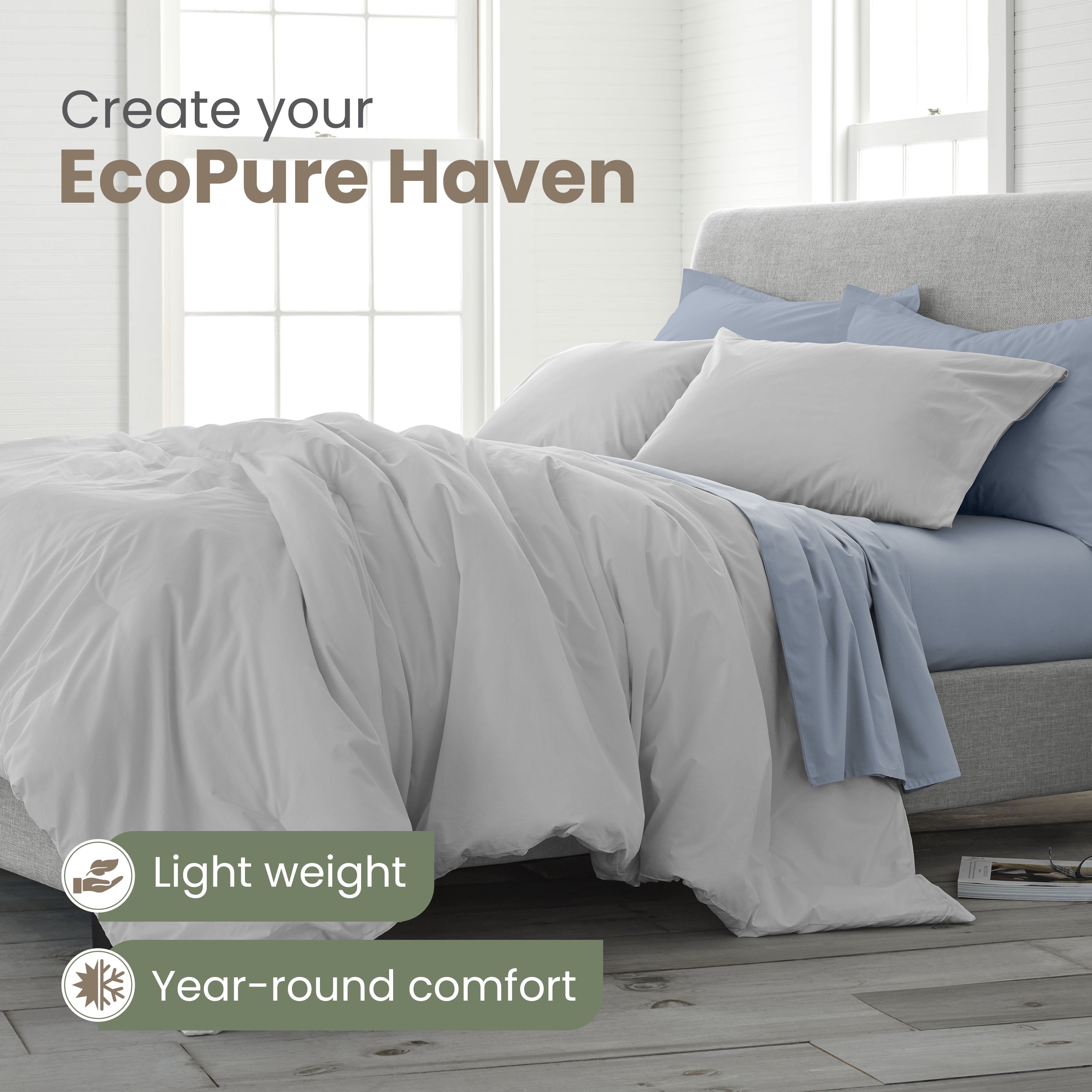 Martex EcoPure 2-Piece Organic Cotton White Solid Comforter Set, Twin – Light Grey