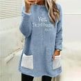 thumbnail image 2 of Penkiiy Women's Round- Neck And Winter Loose Solid Pocket Warm Long Sleeve Blouse Tops S Blue, 2 of 6