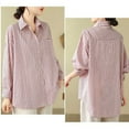 thumbnail image 5 of ZHUGeLI Women's Spring Lapel Collar Single Breasted Pocket Long Sleeved Stripe Workwear Pocket Shirt Up to 50% off Clearance, 5 of 6