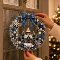 thumbnail image 3 of Christmas Wreath Hanging Ornament Blue Winter Church Snowflake Design for Front Door Home Indoor Christmas Decor Holiday Gift, 3 of 4