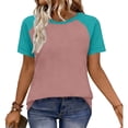 thumbnail image 6 of LangJing Womens Summer Tops 2026 Raglan Short Sleeve Shirts Color Block Dressy Casual Blouses Round Neck Fashion Tunics Trendy T Shirts Sky Blue,XXL, 6 of 8