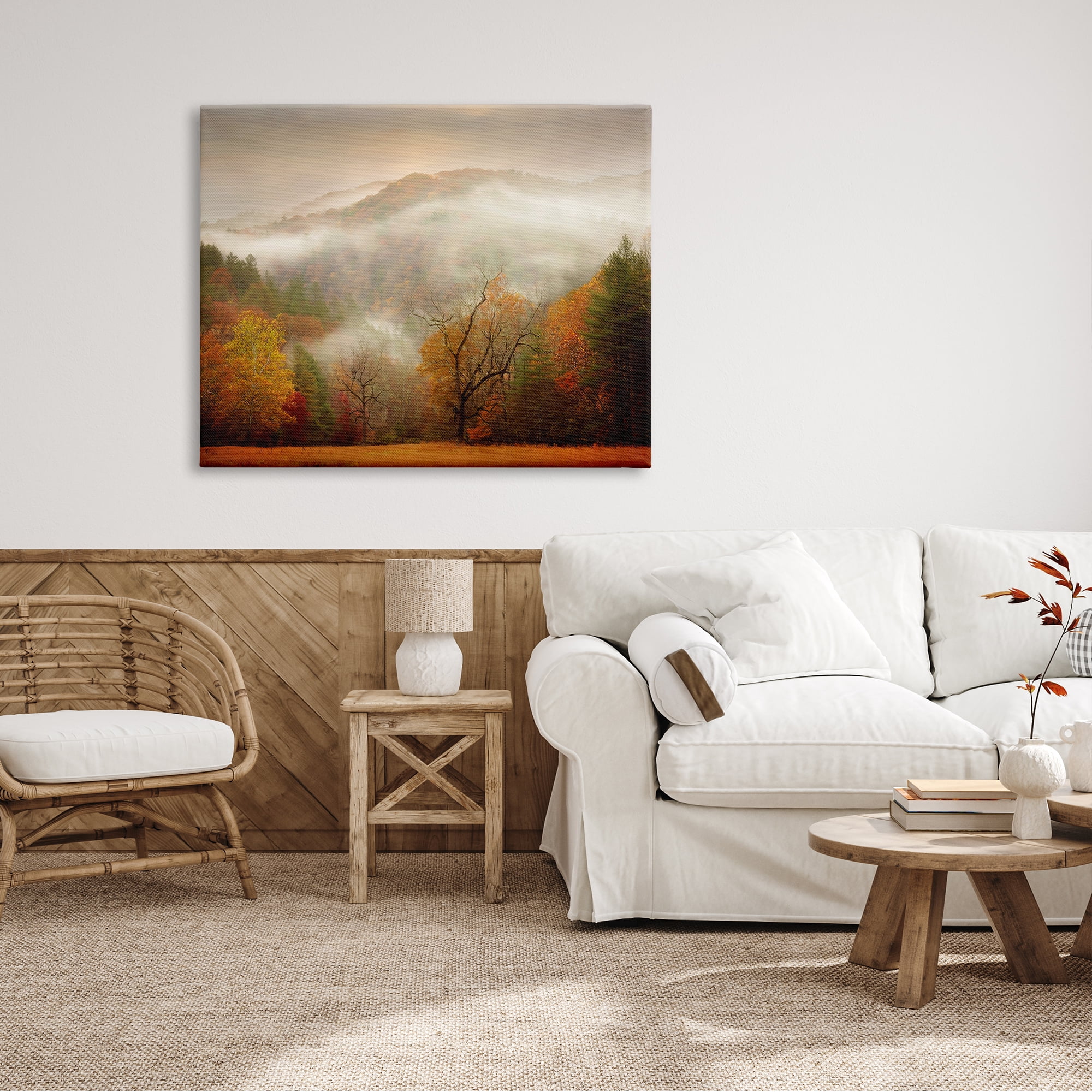 Stupell Industries Foggy Autumn Morning Mountain Forest Landscape Orange Red, 48 x 36,Design by PHBurchett