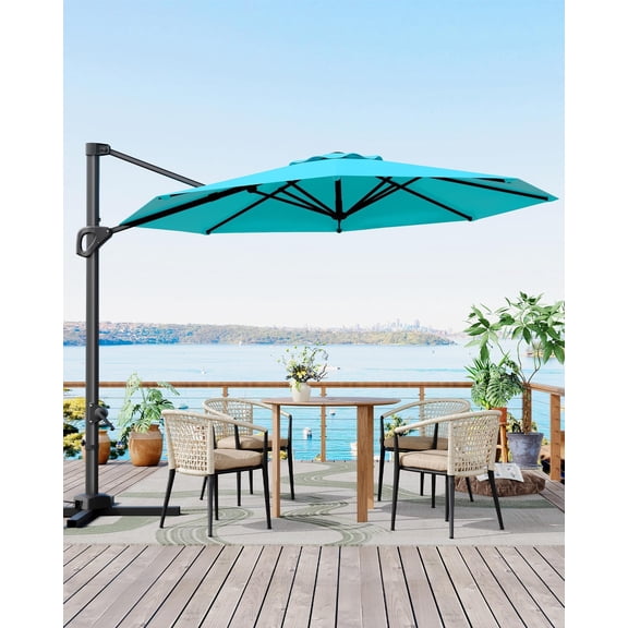 10FT Patio Umbrella Outdoor Large Cantilever Umbrella Market Sun Shade Windproof Offset Umbrella with 360-Degree Rotation for Garden Deck Pool Patio, Turquoise Blue
