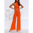 thumbnail image 5 of Jesscasday Womens 2 pieces Outfits Set Casual Sweatsuits Streetwear Ribbed Knitted Wide Leg Pants and Cropped Tops, 5 of 20
