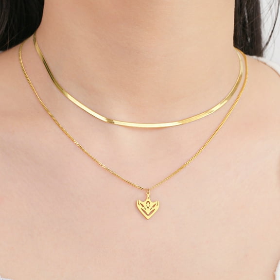 Anchor Pendant Necklace For Women Hollow 14k Yellow Gold Double Layer Choker Party Amulet Jewelry Gift