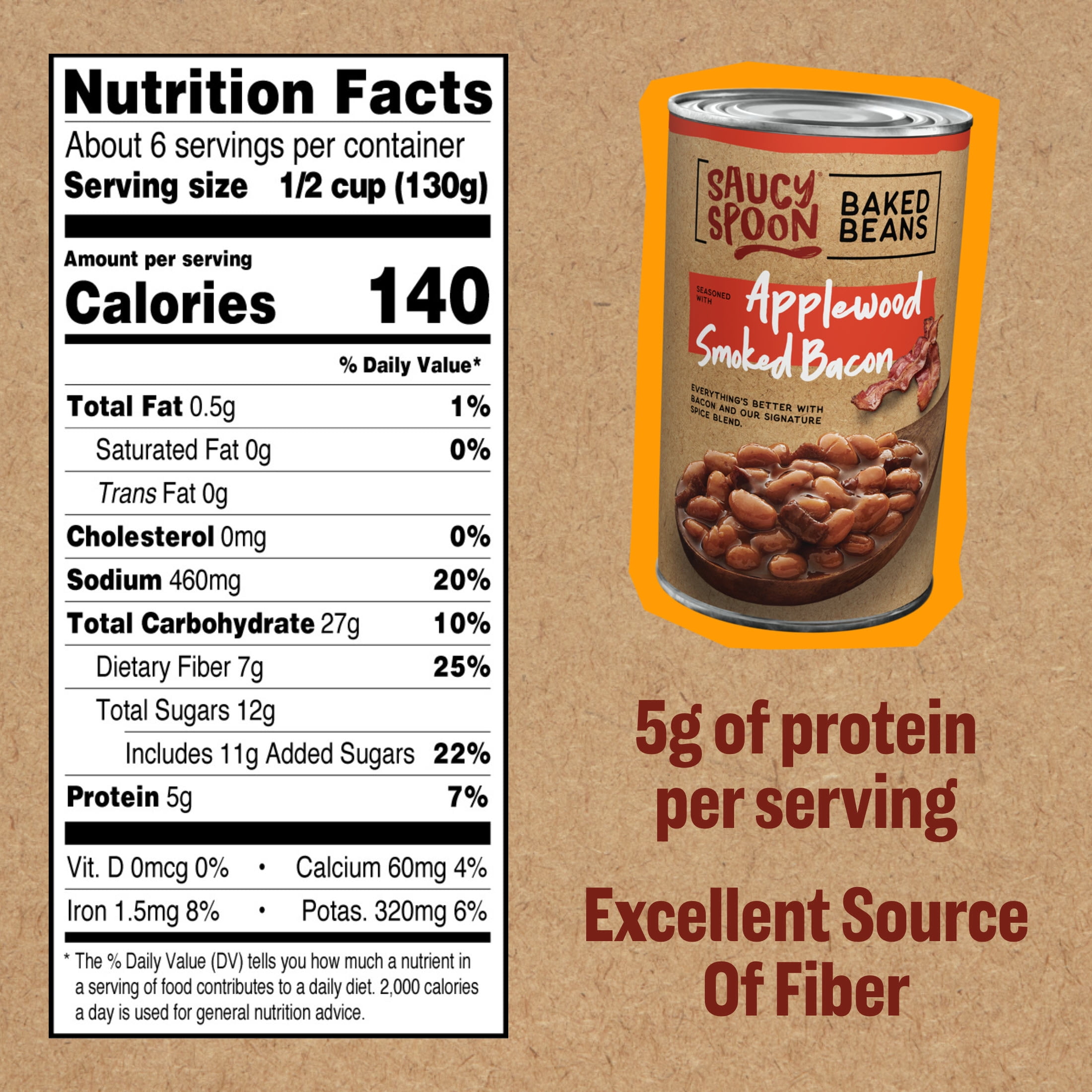 (5 pack) Saucy Spoon Applewood Smoked Bacon Baked Beans, Canned Beans, 28 oz Can