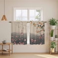 thumbnail image 2 of Chinese Ink Painting Kitchen Curtains 45 Inch Length, Pink Peach Blossom Branches Tiers Curtains for Bathroom Bedroom Cafe, Light Filtering Small Window Treatment Short Drapes 2 Panels 42"Wx45"L, 2 of 8