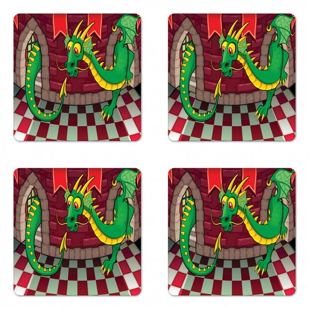 Cartoon Coaster Set Of 4 Video Game Design Inside The Castle With Dragon Fantasy World Medieval Illustration Square Hardboard Gloss Coasters Standard Size Ruby Green By Ambesonne Walmart Com Walmart Com