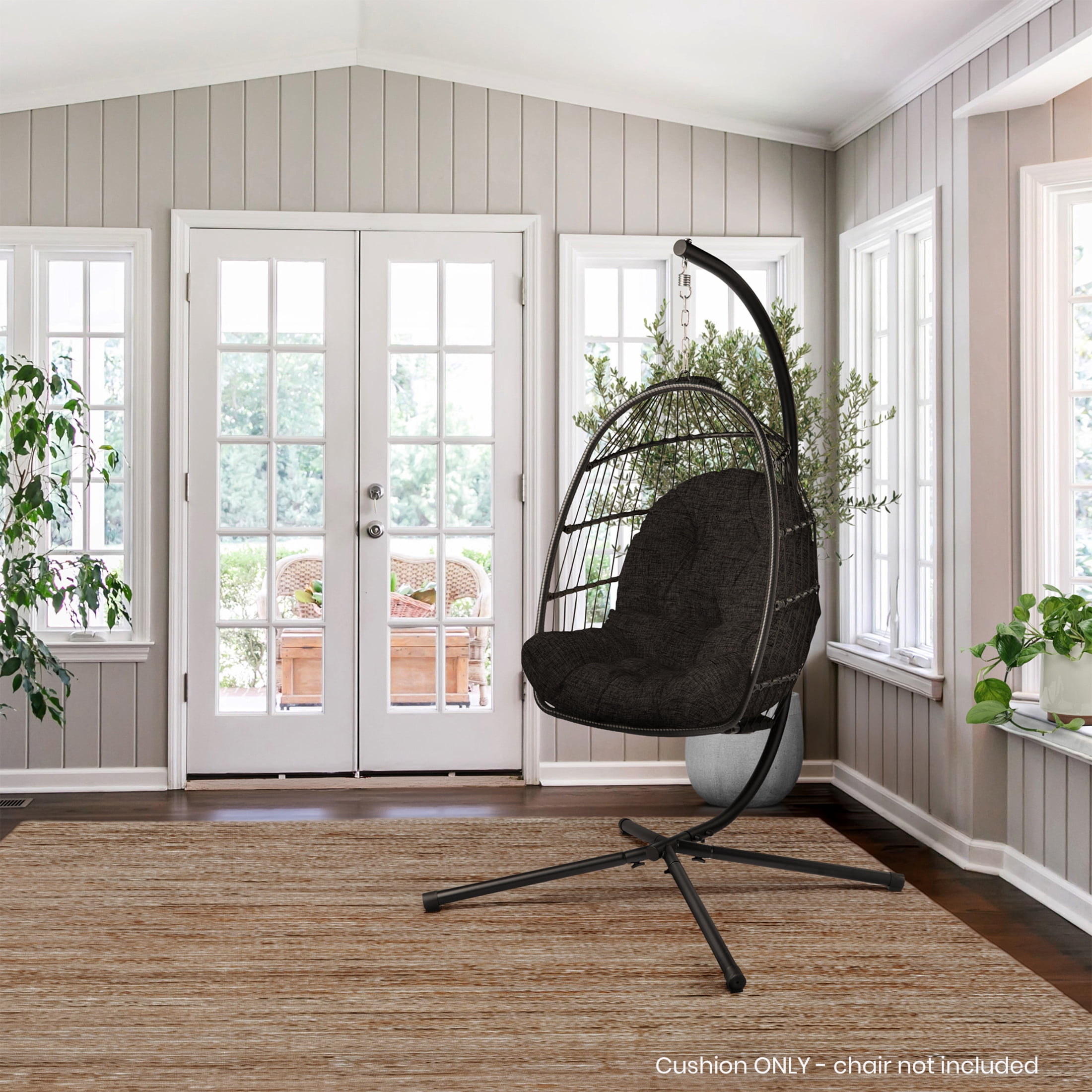 ARDEN Plush Indoor / Outdoor Egg Chair Cushion, 34 x 49, Water Repellent, Fade Resistant, Tufted for Comfort Black Leala