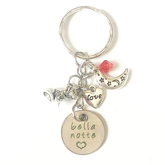 Hanalea Island Jewelry Co. Bella Notte Lady and the Tramp Inspired Silver Charm Keychain Accessories Gift for a Loving Couple of Soulmates