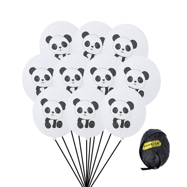 Juego de 11 globos de látex de 12 pulgadas con estampado de panda, globos de dibujos animados, decoración para el hogar, fiestas de cumpleaños (10 globos de panda + cinta negra)