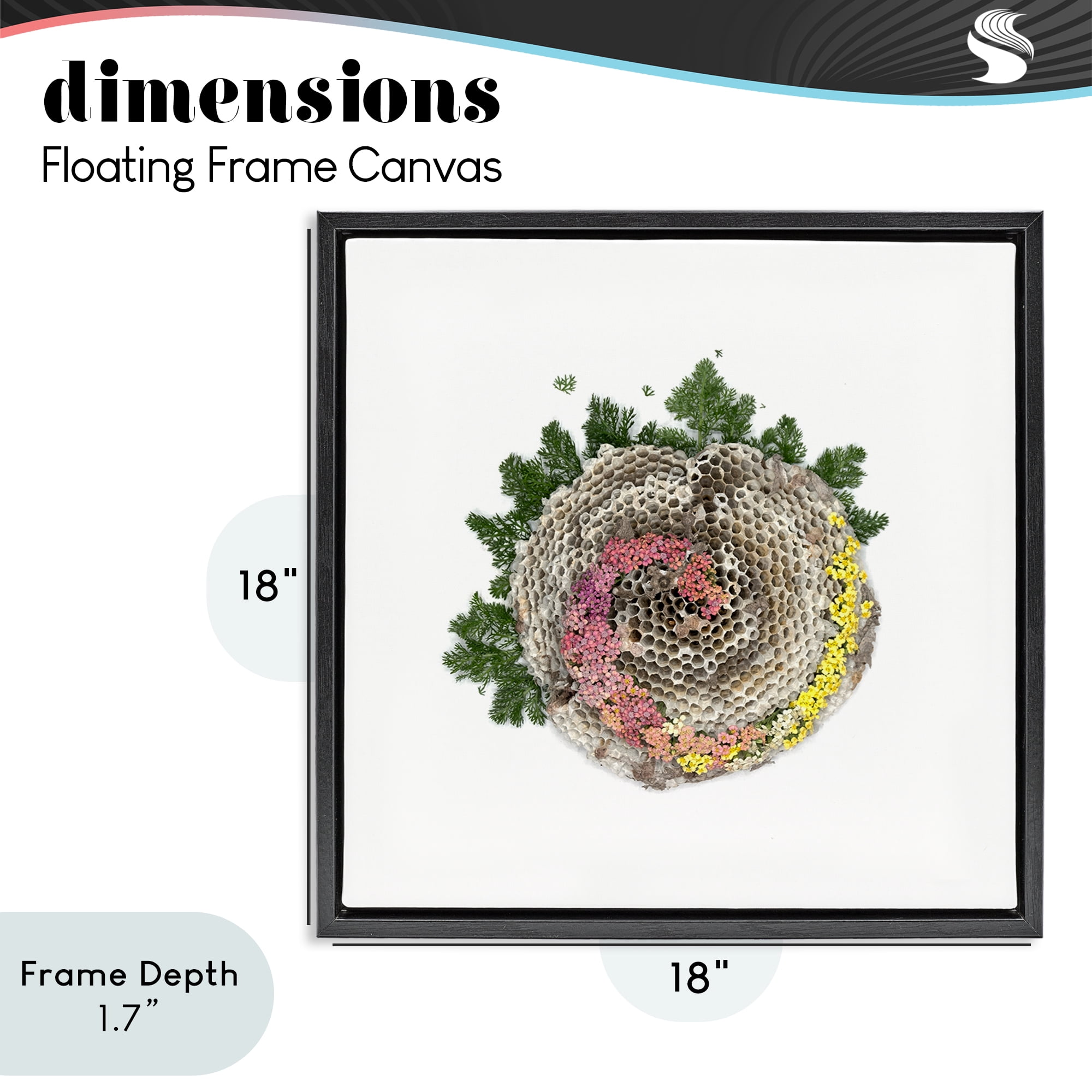 Stupell Industries Honeycomb with Botanicals Black Framed Floater Canvas Wall Art, design by Beth Adoette