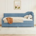 thumbnail image 2 of Twin Size L-Shaped Corduroy Daybed,Upholstered Bed Frame with  2 Storage Drawers,Blue, 2 of 9