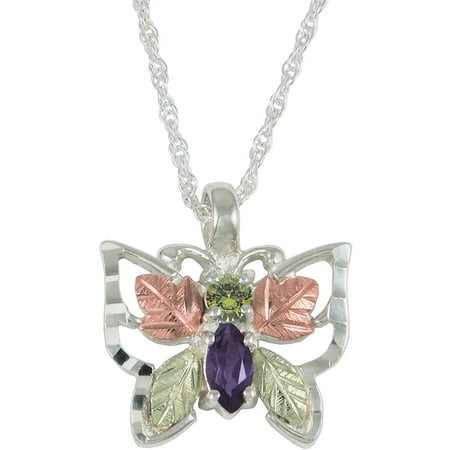 Black Hills Gold Jewelry by Coleman Co. Peridot and Amethyst 10kt and 12kt Black Hills Gold and Sterling Silver Butterfly Pendant, 18