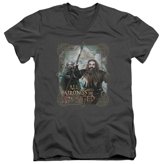 The Hobbit Wrongs Avenged S/S Adult V-Neck T-Shirt Charcoal