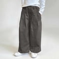 thumbnail image 2 of nerohusy Girls Loose Wide Leg Pants Summer Elastic Waisted Button Pants Casual Solid Color Straight Pants with Pockets Gray,1-2 Years, 2 of 6
